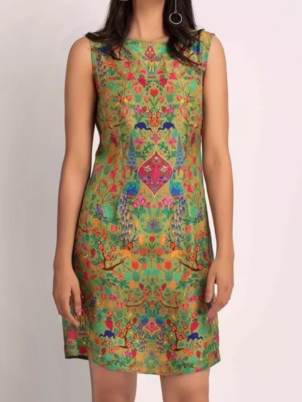 Shaye Parrot Green Peacock Print Dress